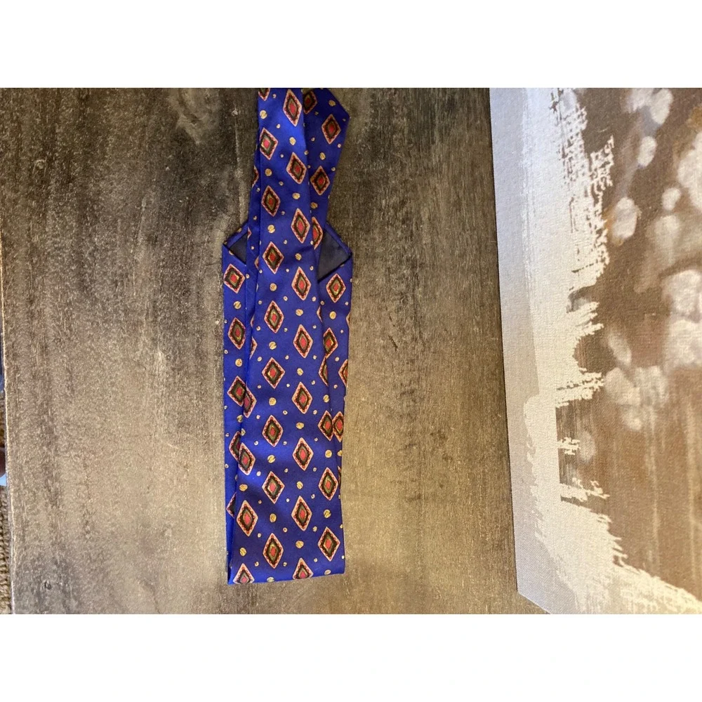 Abercrombie & Fitch Mens Silk Tie Blue Red Gold Geometric Diamond Made in USA